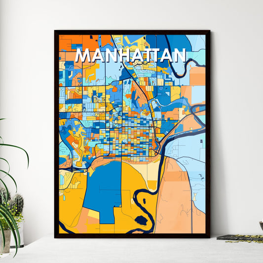 MANHATTAN KANSAS Vibrant Colorful Art Map Poster Blue Orange