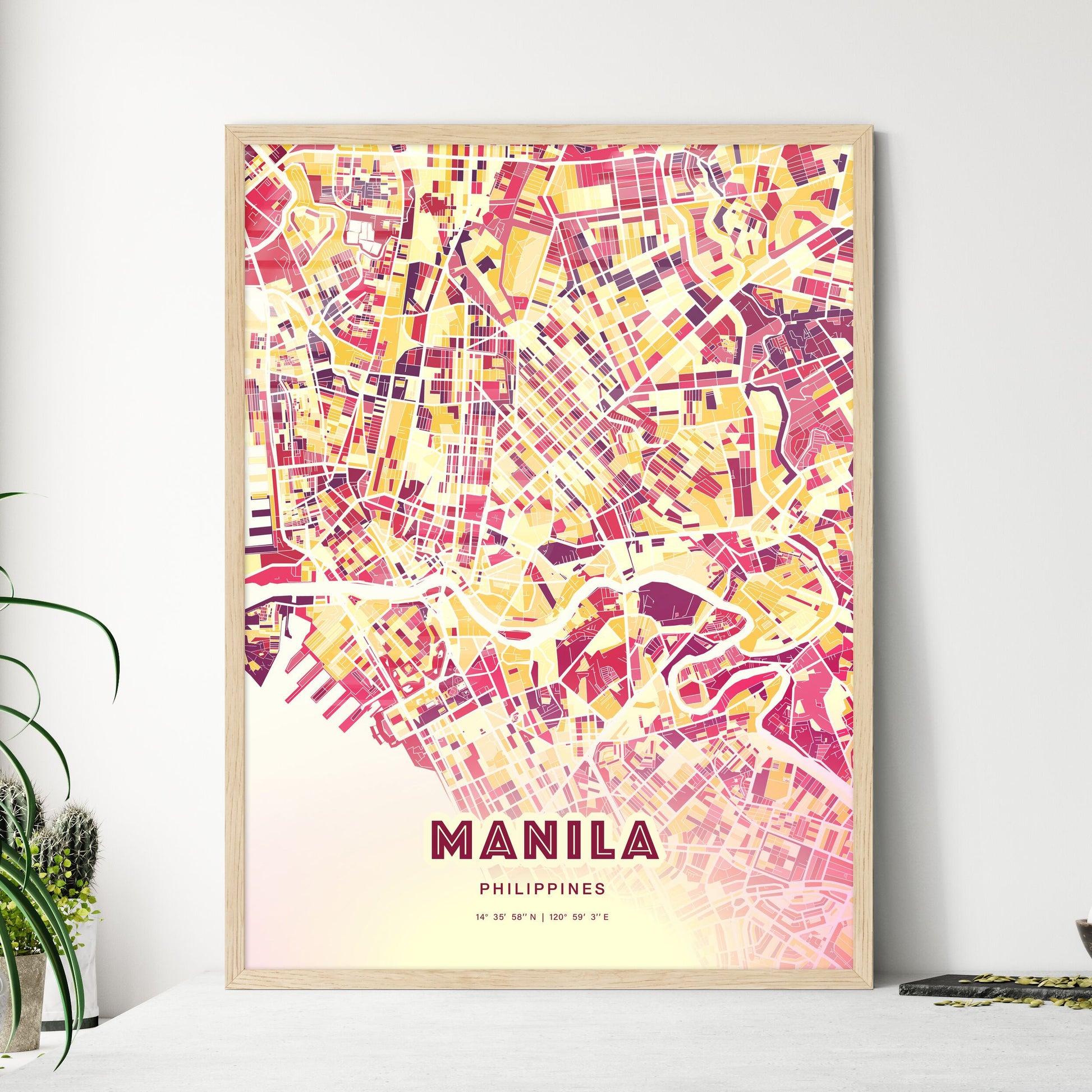 Colorful Manila Philippines Fine Art Map Hot Red