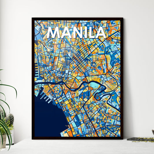 MANILA PHILIPPINES Vibrant Colorful Art Map Poster Blue Orange