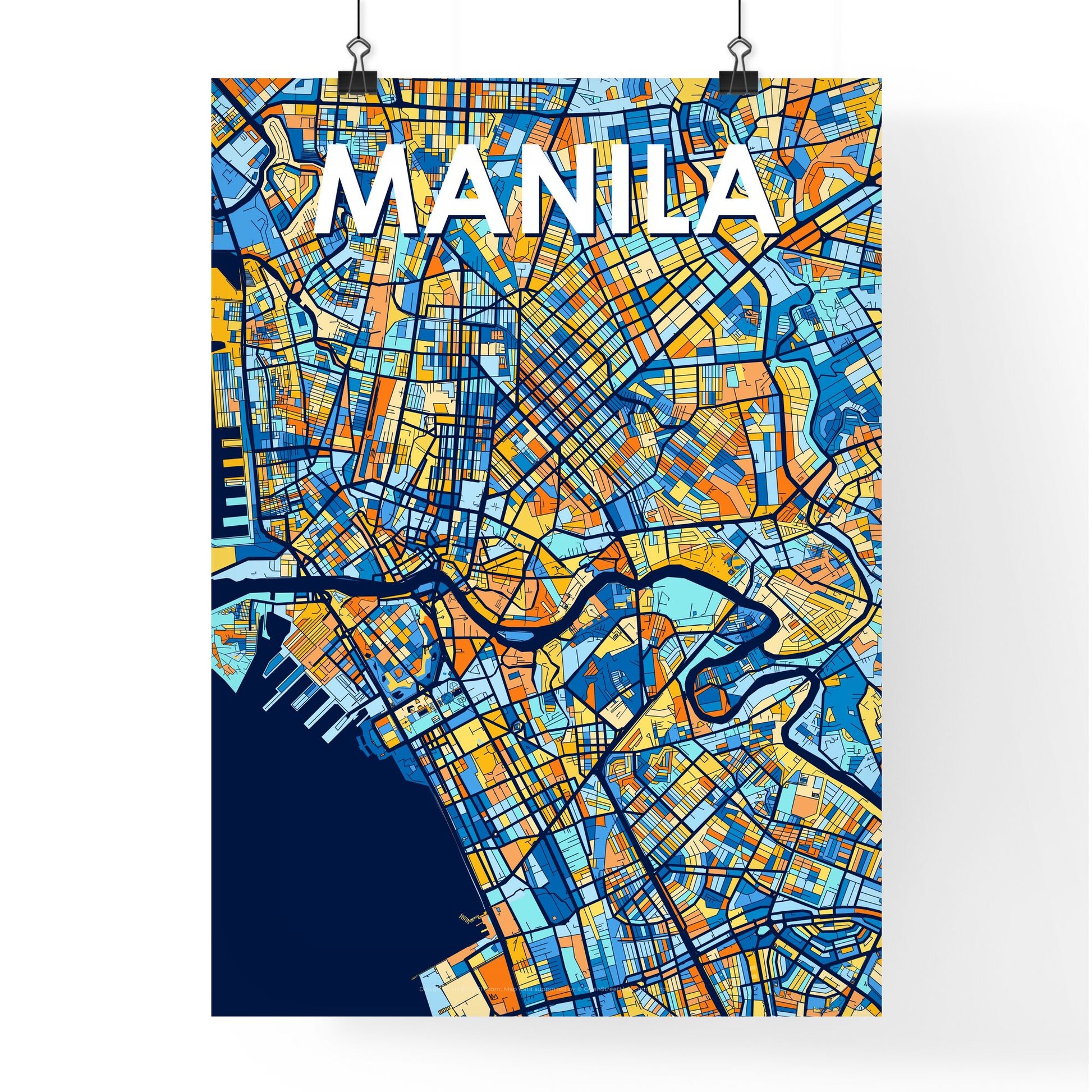 MANILA PHILIPPINES Vibrant Colorful Art Map Poster Blue Orange