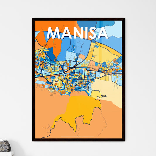 MANISA TURKEY Vibrant Colorful Art Map Poster Blue Orange