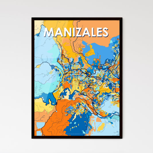 MANIZALES COLOMBIA Vibrant Colorful Art Map Poster Blue Orange