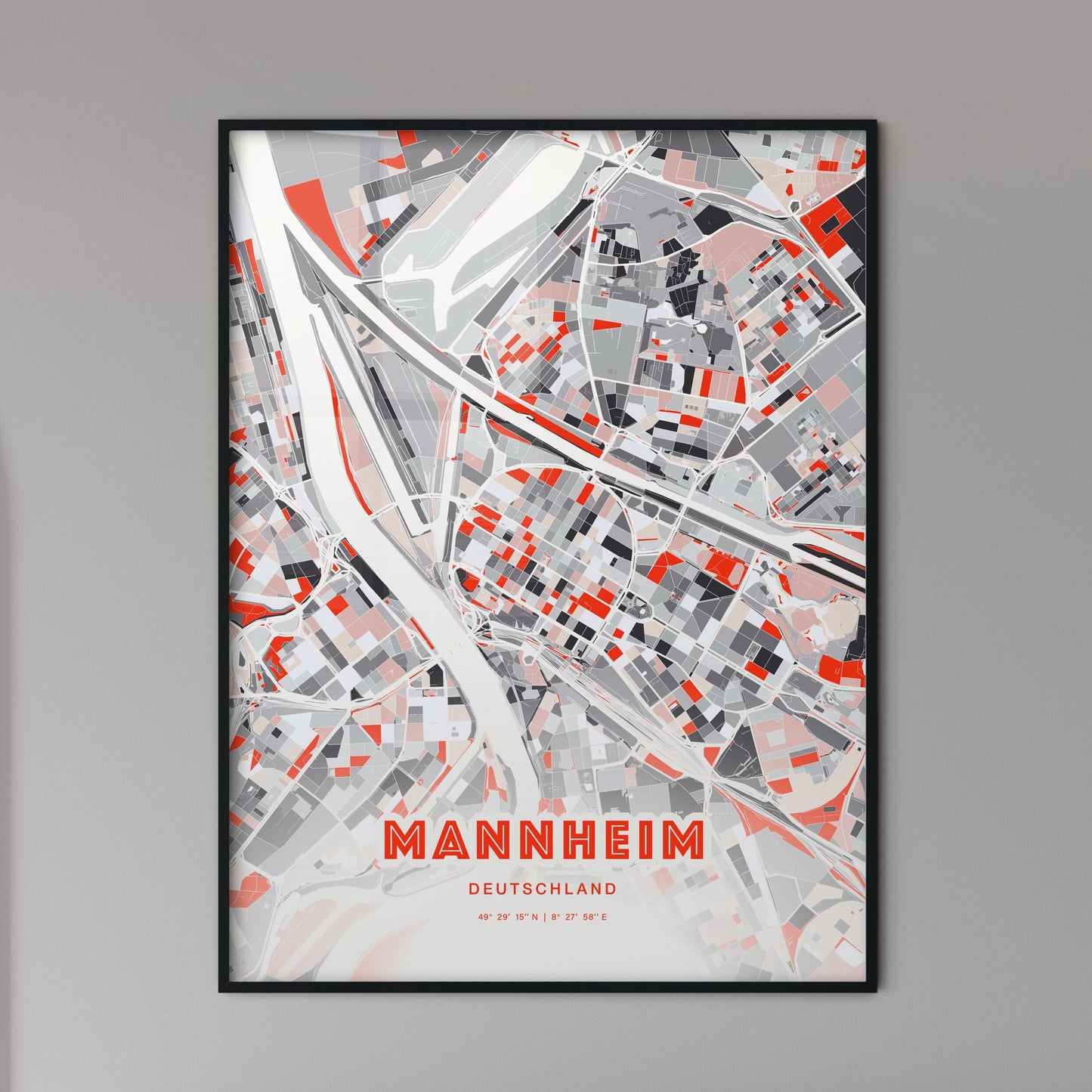 Colorful Mannheim Germany Fine Art Map Modern Expressive