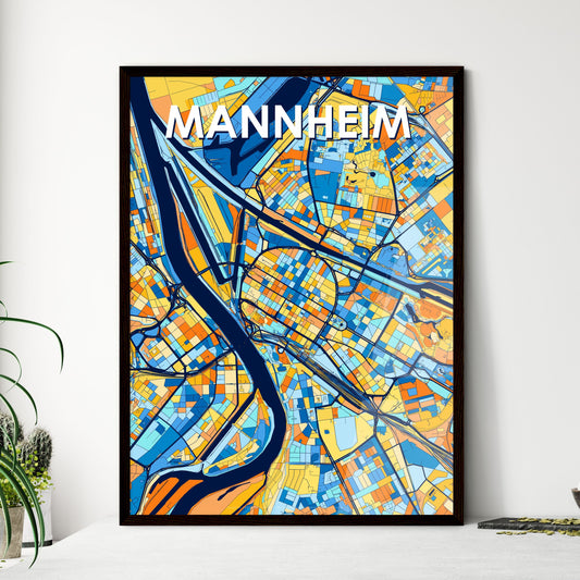 MANNHEIM GERMANY Vibrant Colorful Art Map Poster Blue Orange