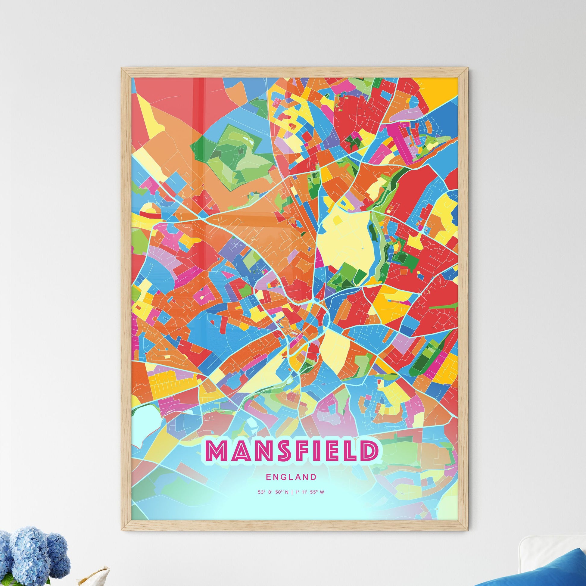 Colorful Mansfield England Fine Art Map Crazy Colors
