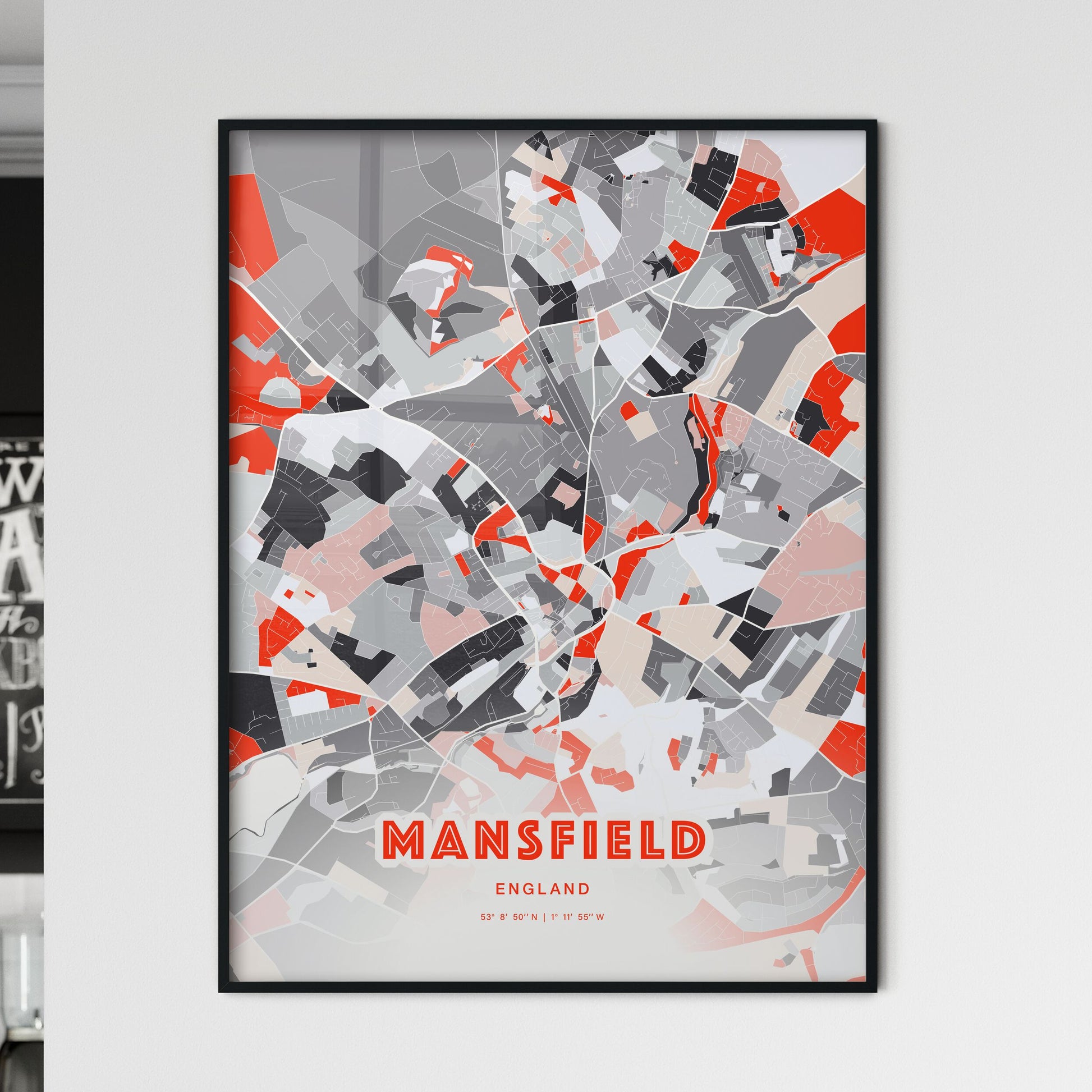 Colorful Mansfield England Fine Art Map Modern Expressive