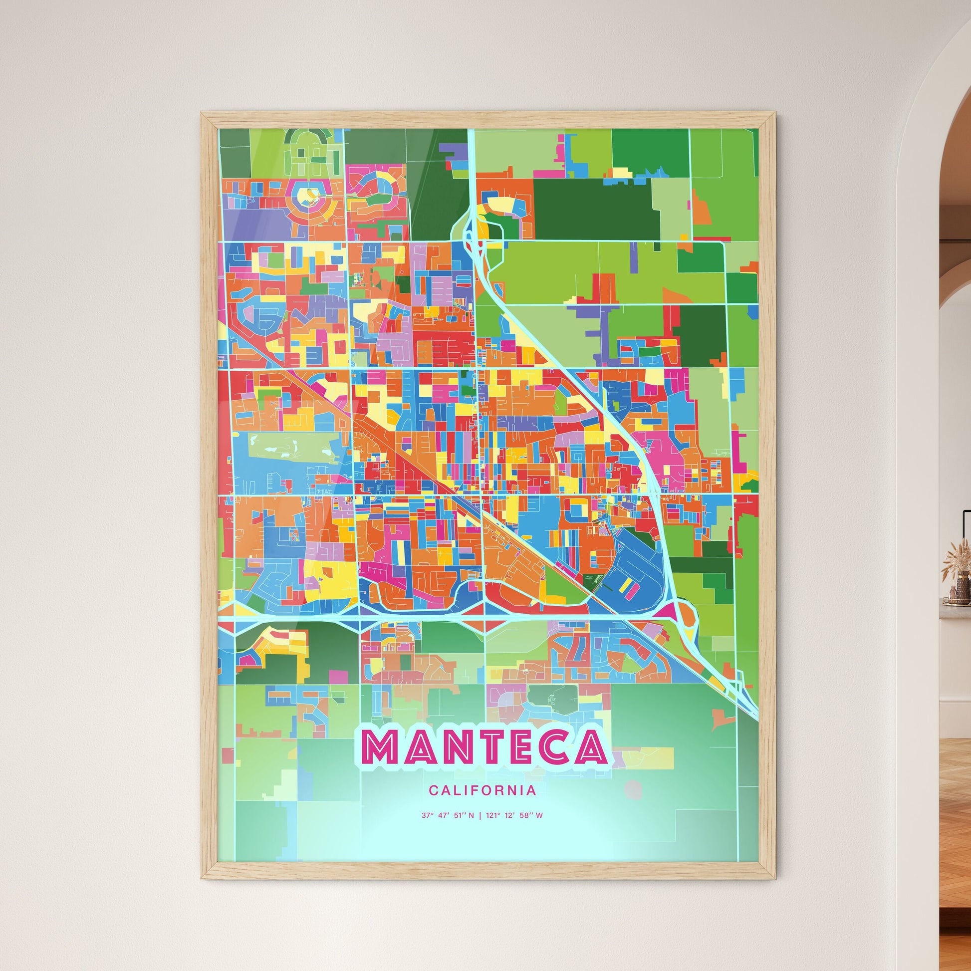 Colorful Manteca California Fine Art Map Crazy Colors