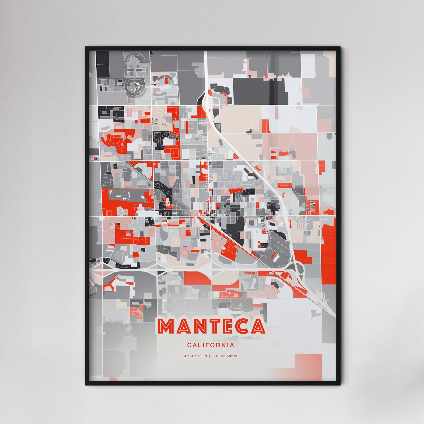 Colorful Manteca California Fine Art Map Modern Expressive