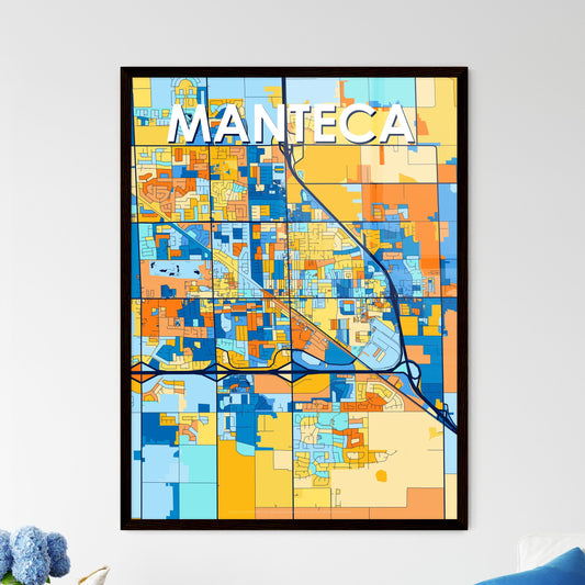 MANTECA CALIFORNIA Vibrant Colorful Art Map Poster Blue Orange