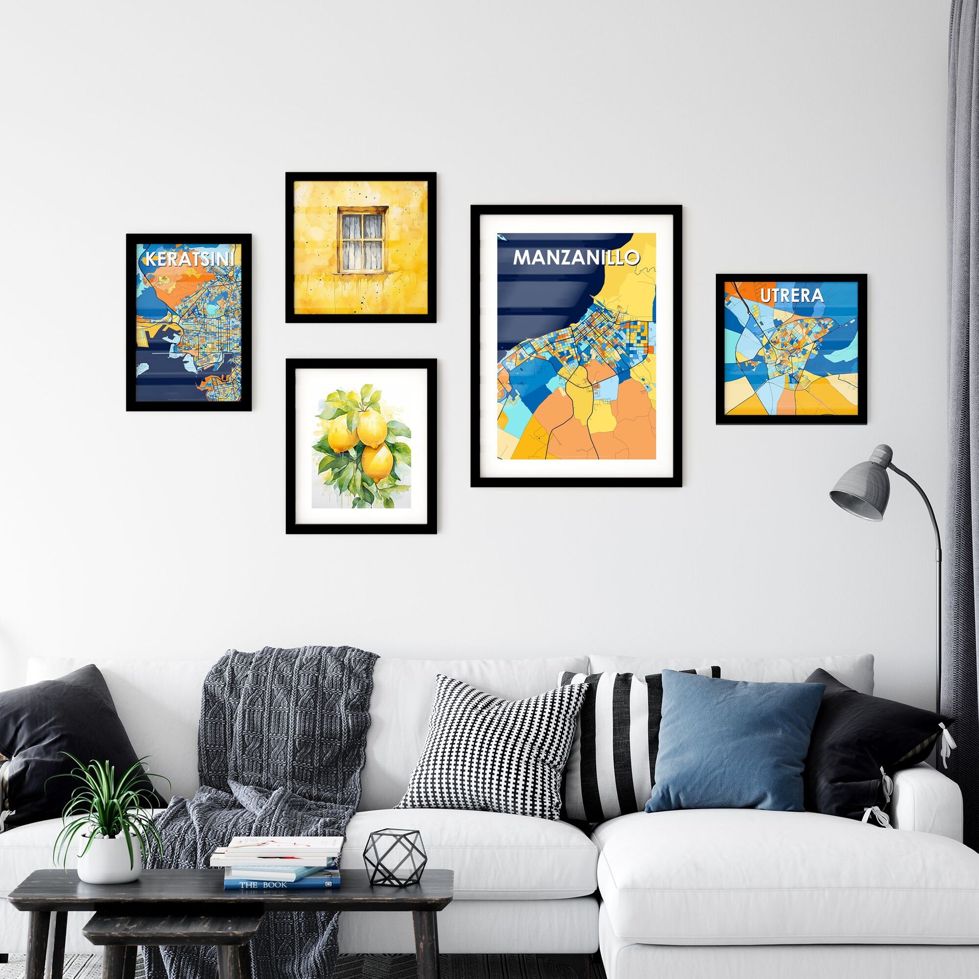 MANZANILLO CUBA Vibrant Colorful Art Map Poster Blue Orange