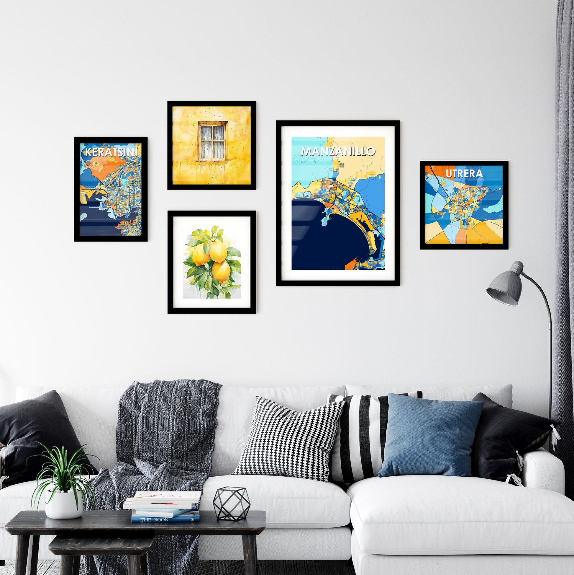 MANZANILLO MEXICO Vibrant Colorful Art Map Poster Blue Orange