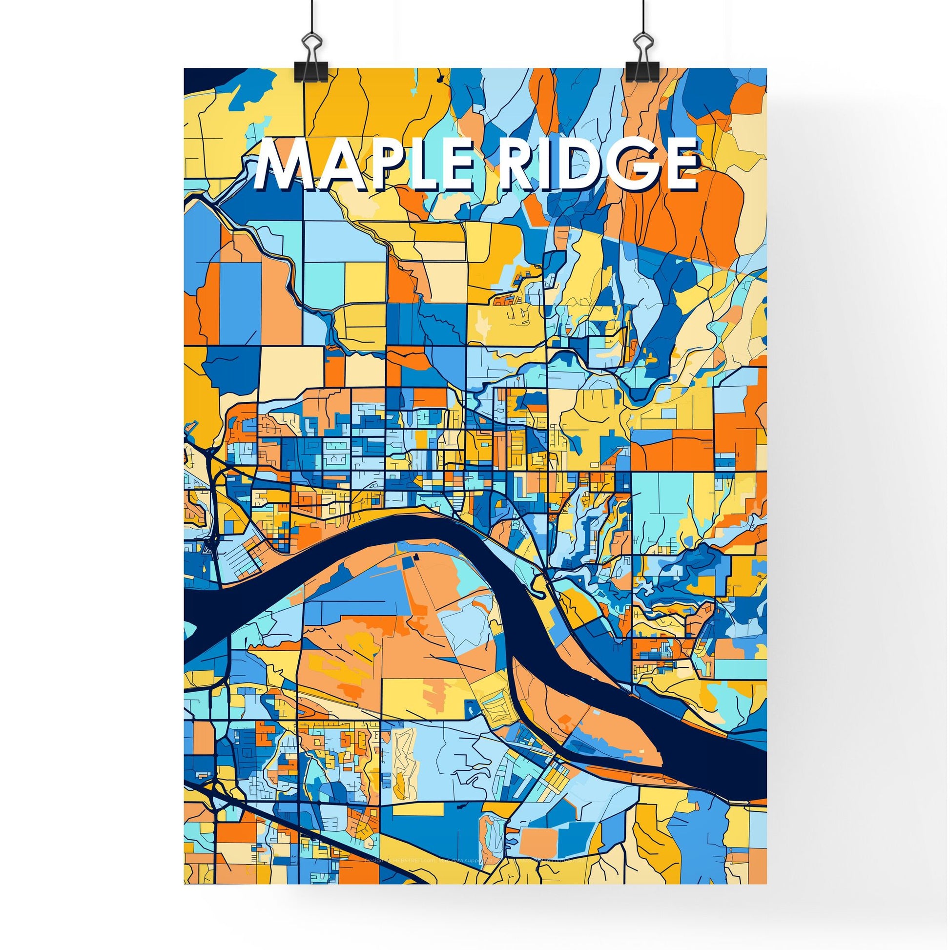 MAPLE RIDGE CANADA Vibrant Colorful Art Map Poster Blue Orange