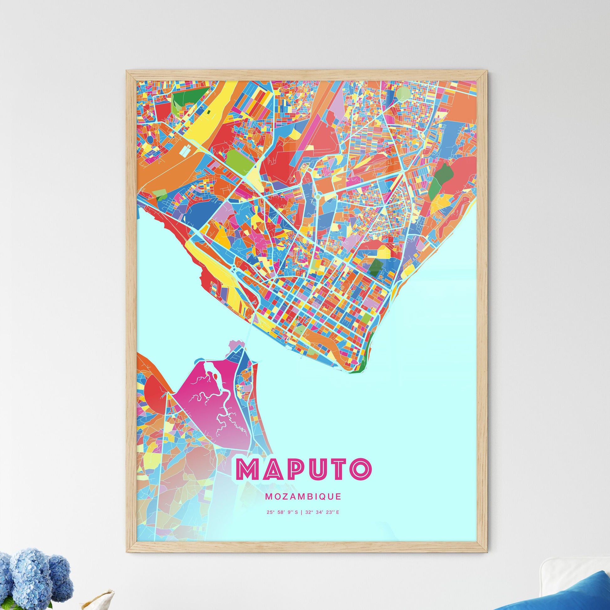 Colorful Maputo Mozambique Fine Art Map Crazy Colors