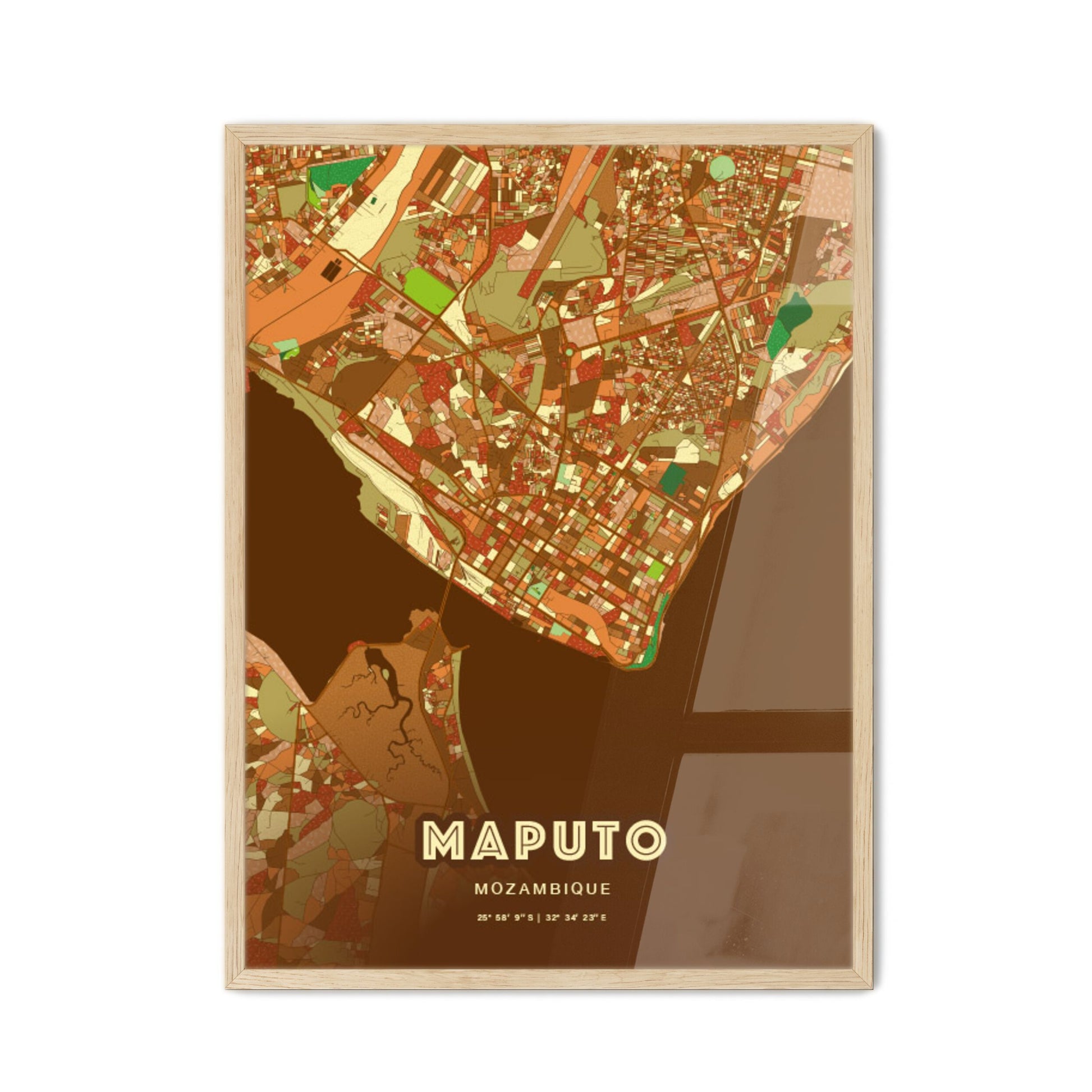 Colorful Maputo Mozambique Fine Art Map Farmhouse