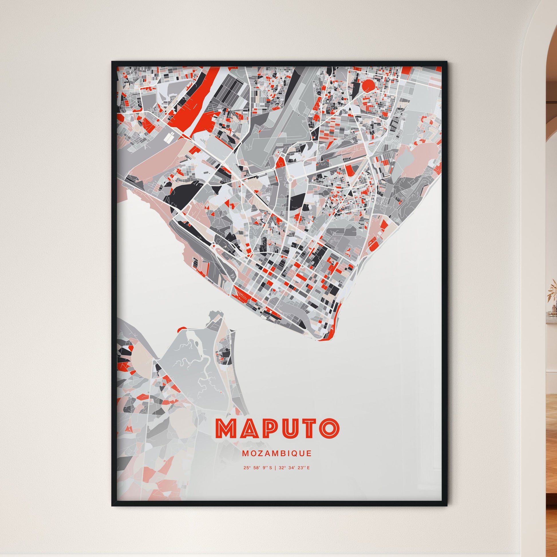 Colorful Maputo Mozambique Fine Art Map Modern Expressive