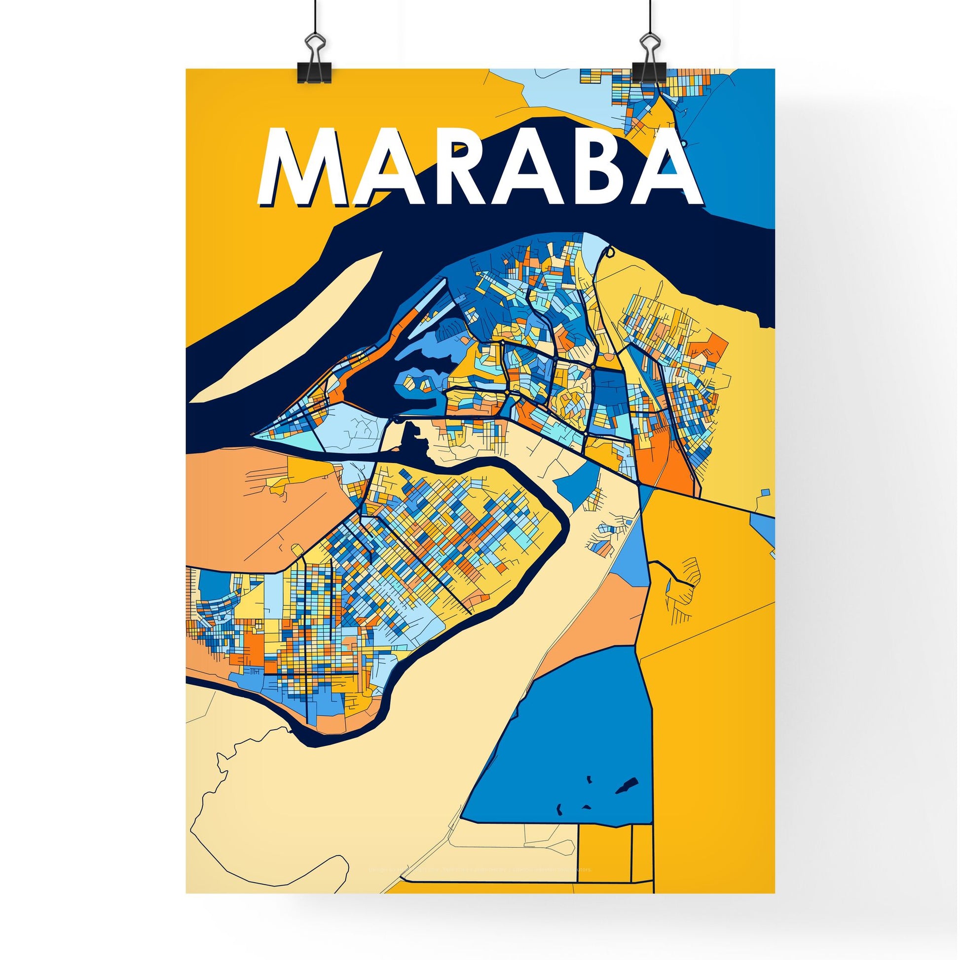 MARABA BRAZIL Vibrant Colorful Art Map Poster Blue Orange