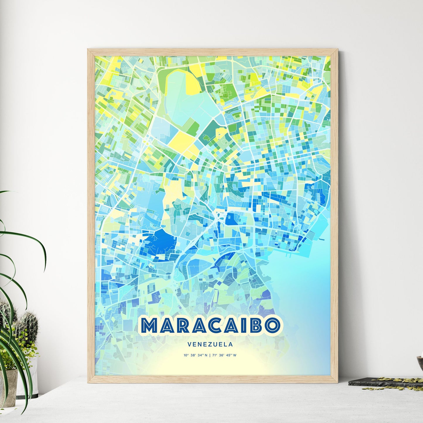 Colorful Maracaibo Venezuela Fine Art Map Cool Blue