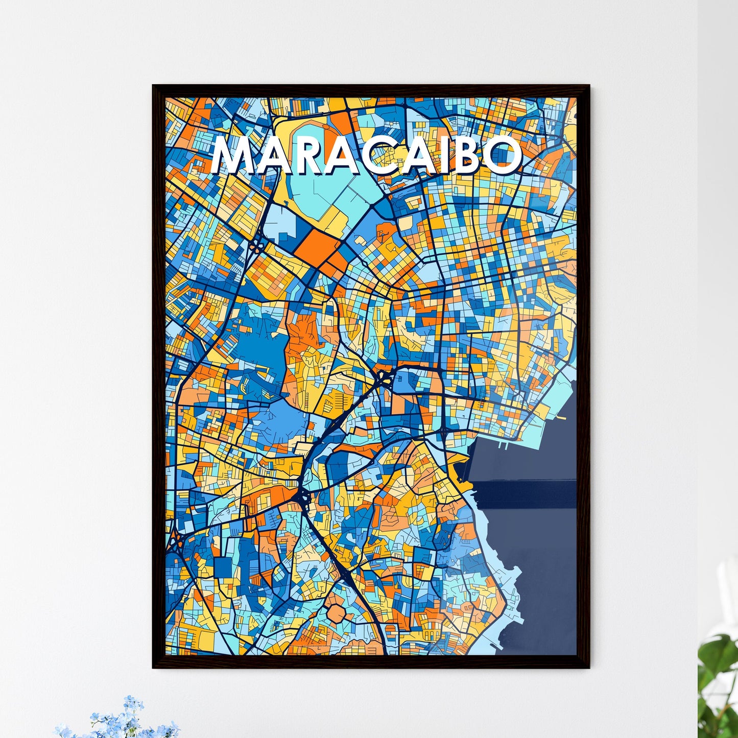 MARACAIBO VENEZUELA Vibrant Colorful Art Map Poster Blue Orange