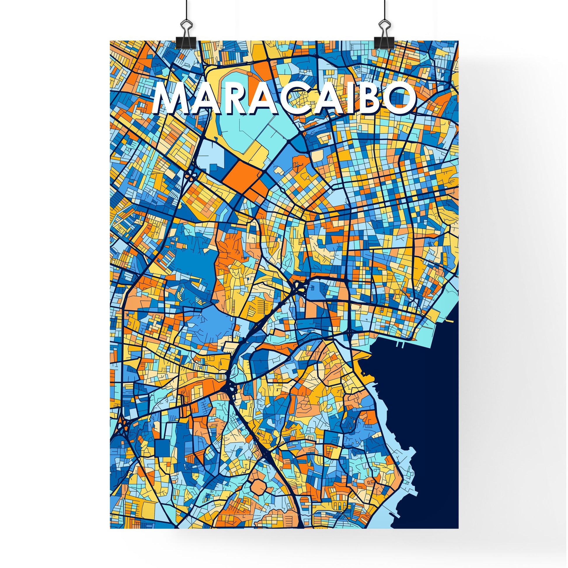 MARACAIBO VENEZUELA Vibrant Colorful Art Map Poster Blue Orange