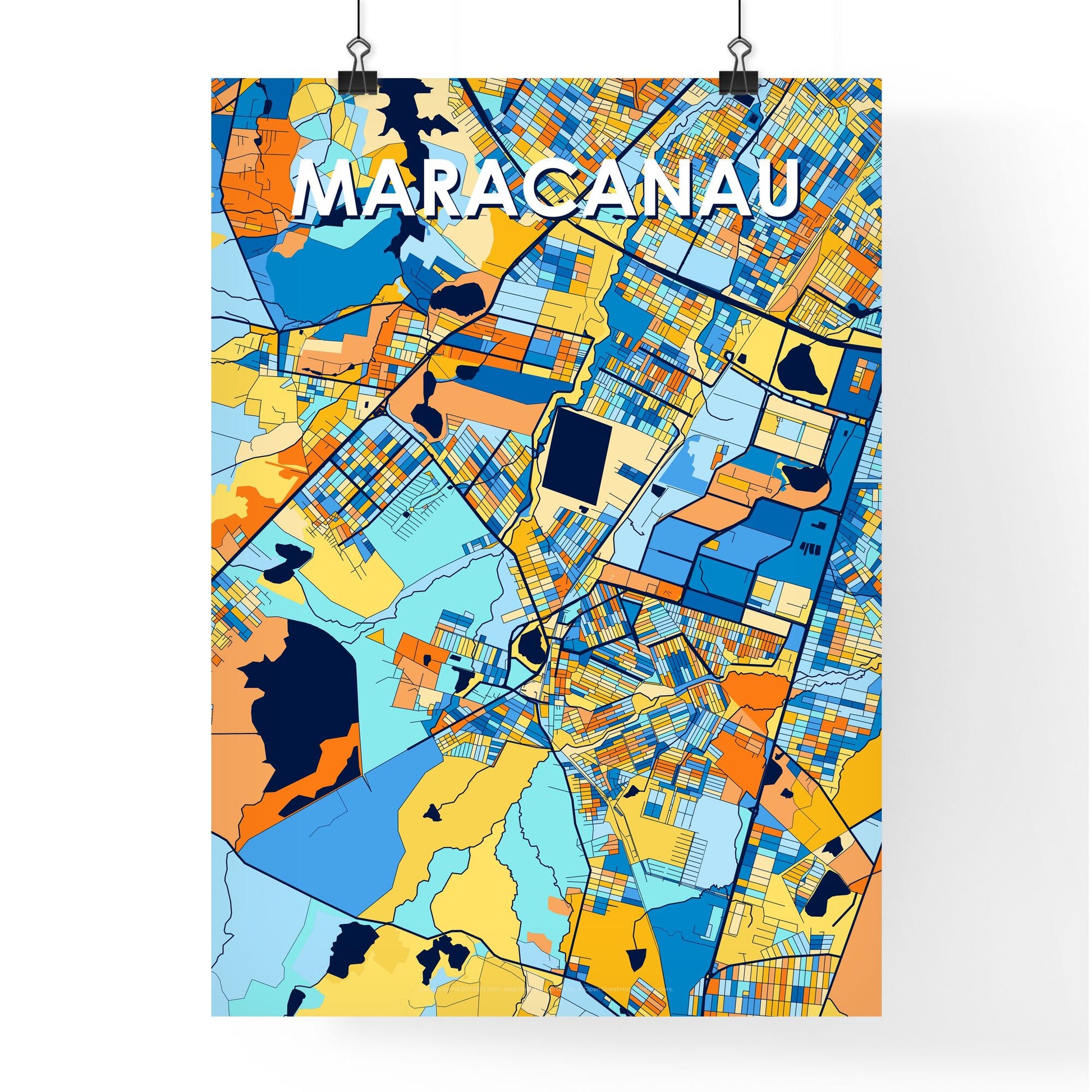 MARACANAU BRAZIL Vibrant Colorful Art Map Poster Blue Orange