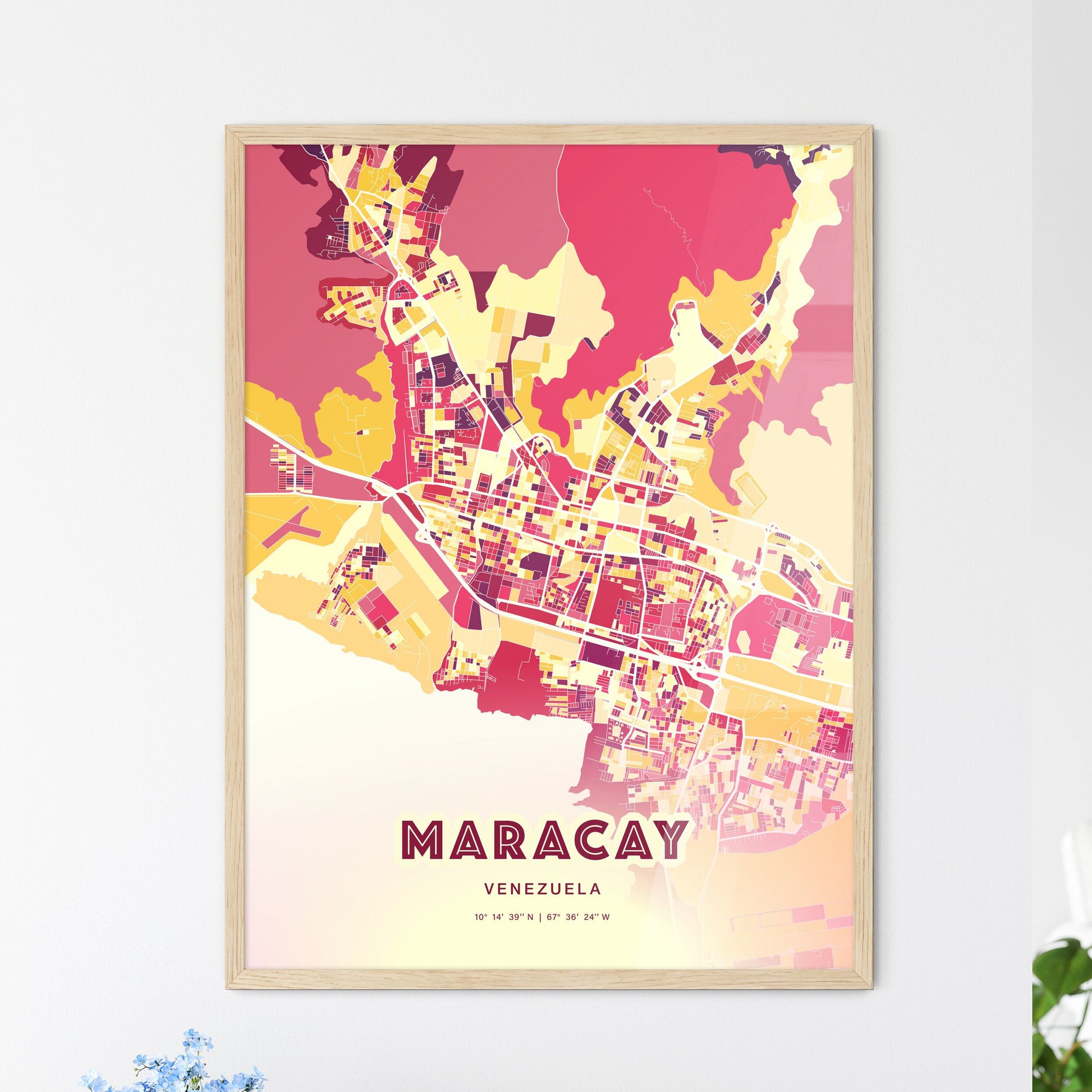 Colorful Maracay Venezuela Fine Art Map Hot Red