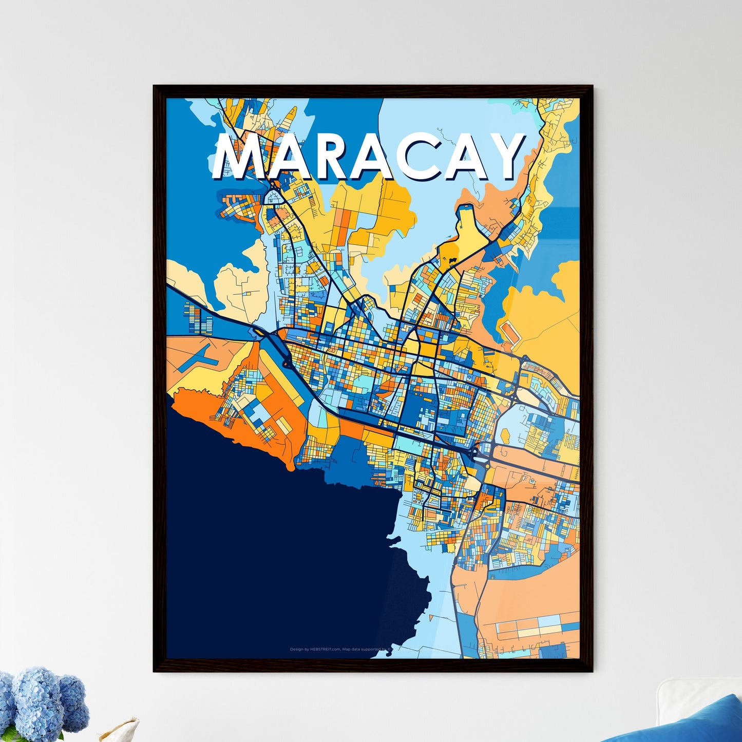 MARACAY VENEZUELA Vibrant Colorful Art Map Poster Blue Orange