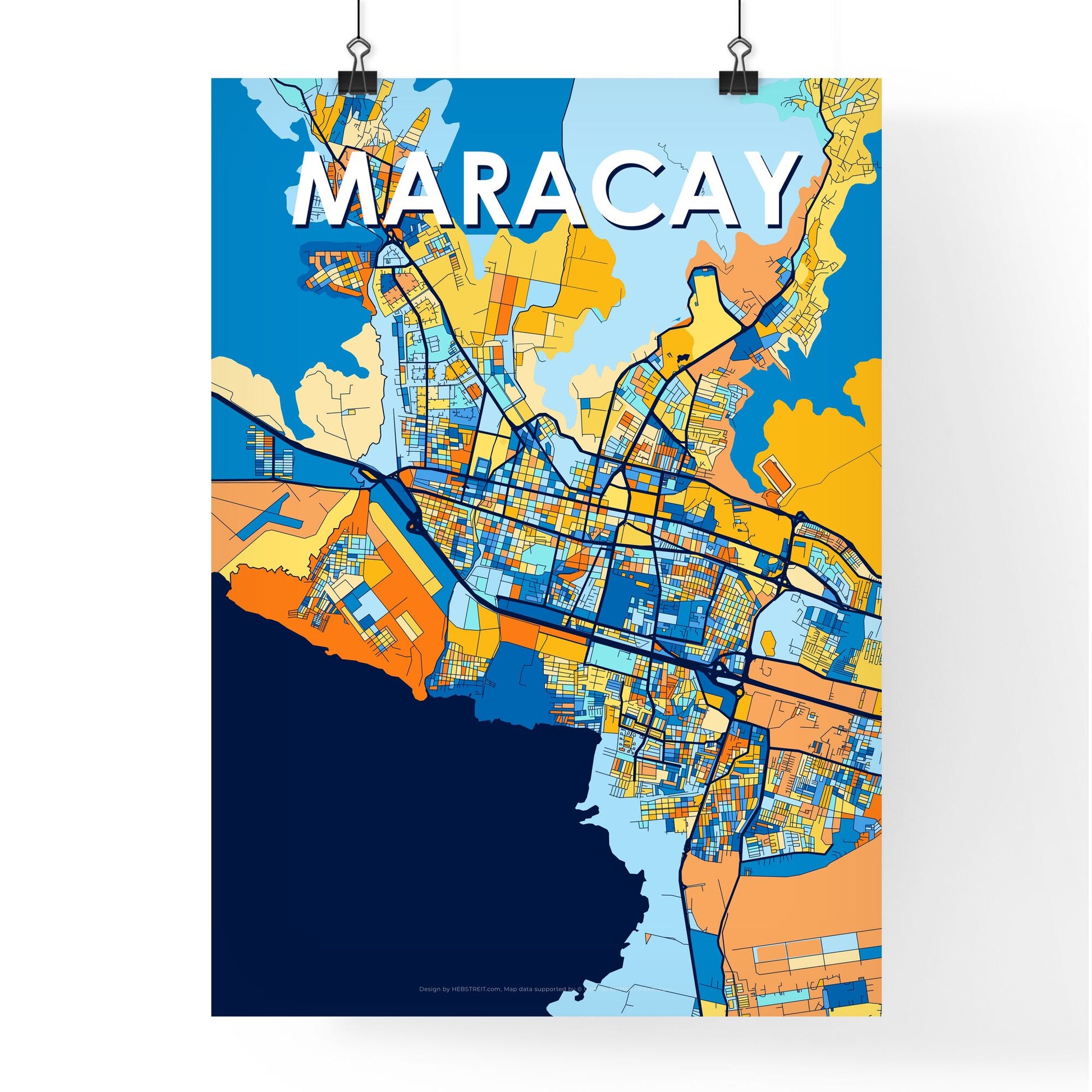 MARACAY VENEZUELA Vibrant Colorful Art Map Poster Blue Orange