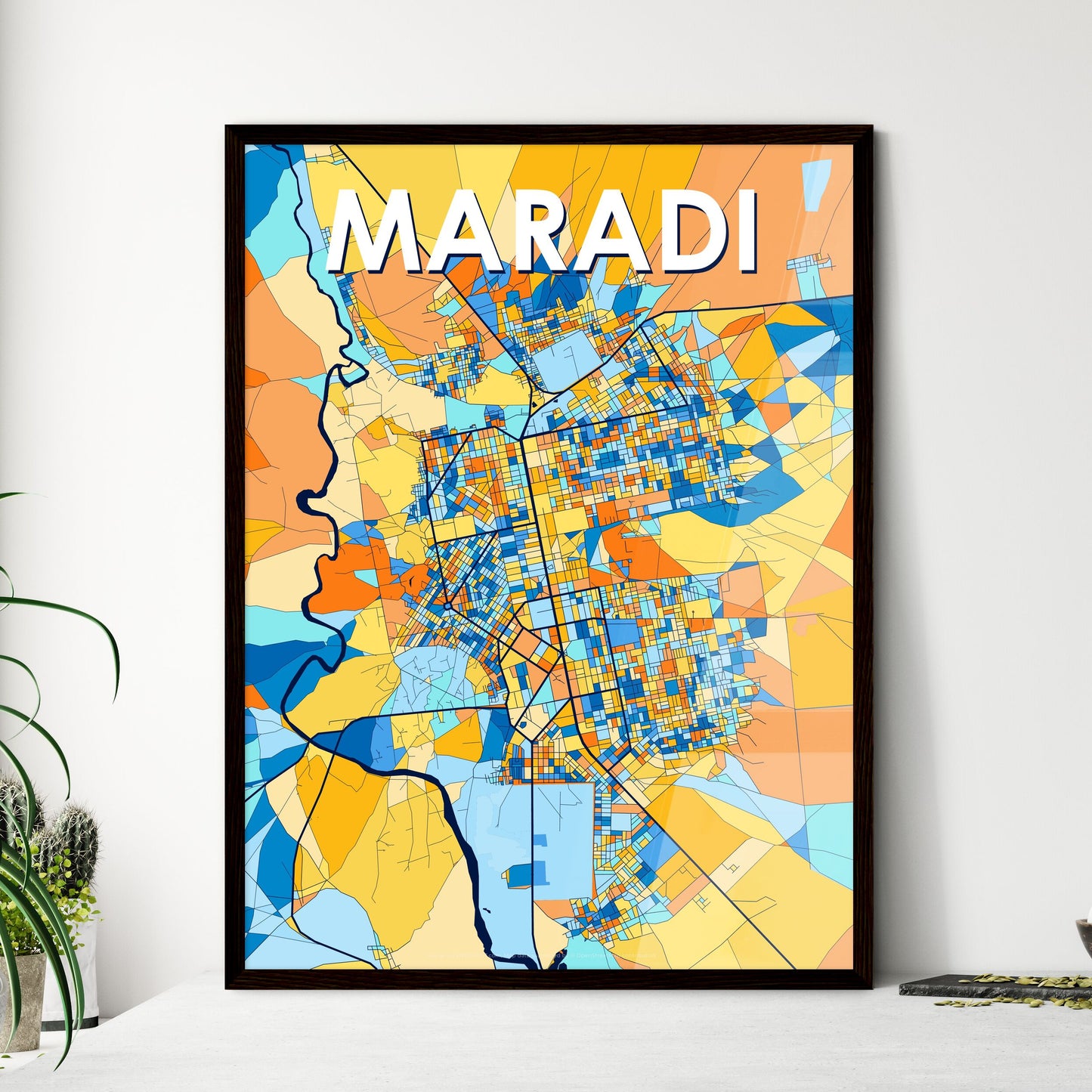 MARADI NIGER Vibrant Colorful Art Map Poster Blue Orange