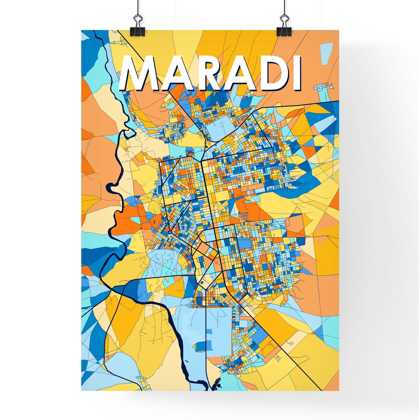 MARADI NIGER Vibrant Colorful Art Map Poster Blue Orange