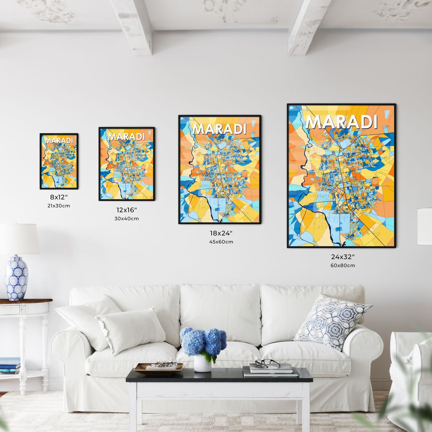 MARADI NIGER Vibrant Colorful Art Map Poster Blue Orange