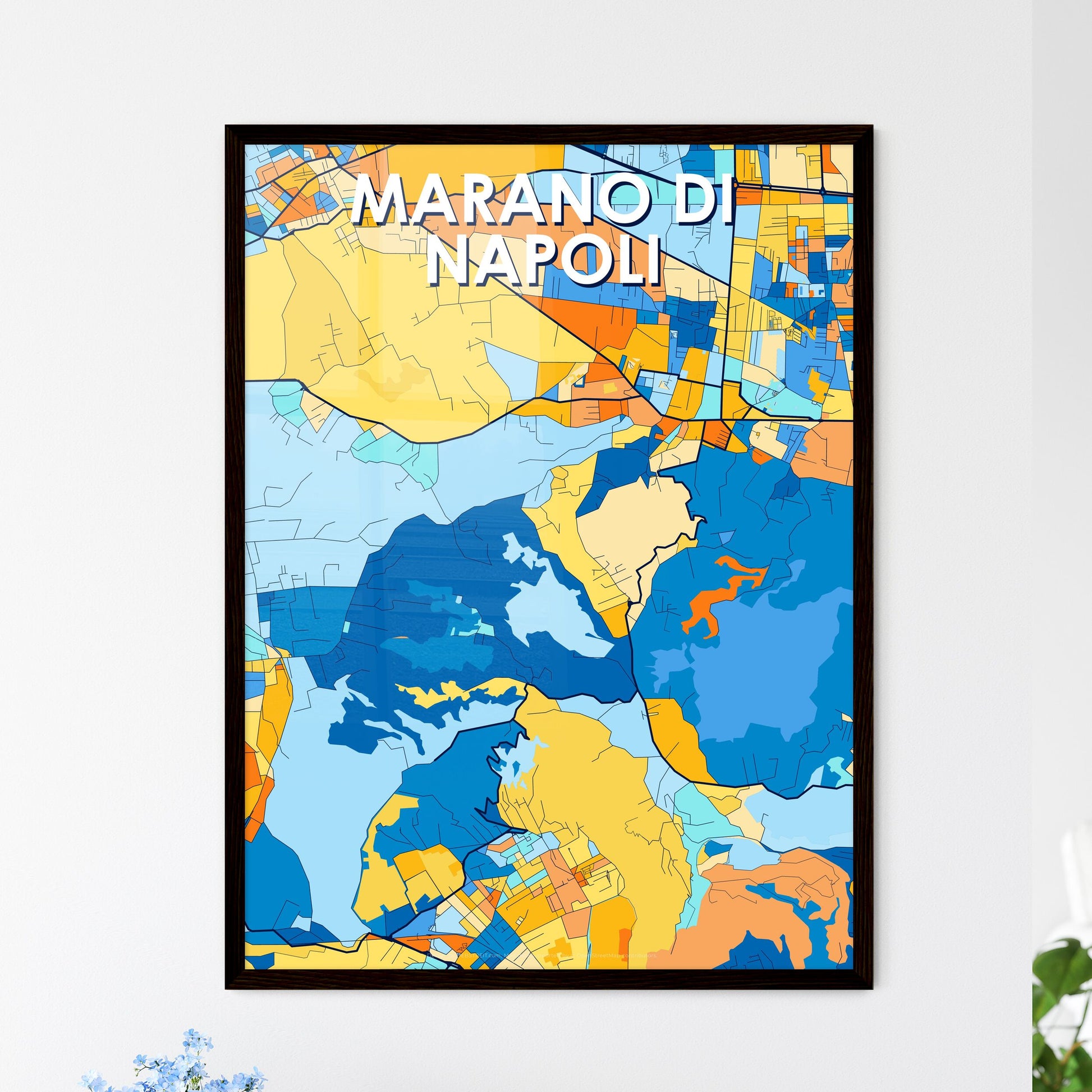 MARANO DI NAPOLI ITALY Vibrant Colorful Art Map Poster Blue Orange