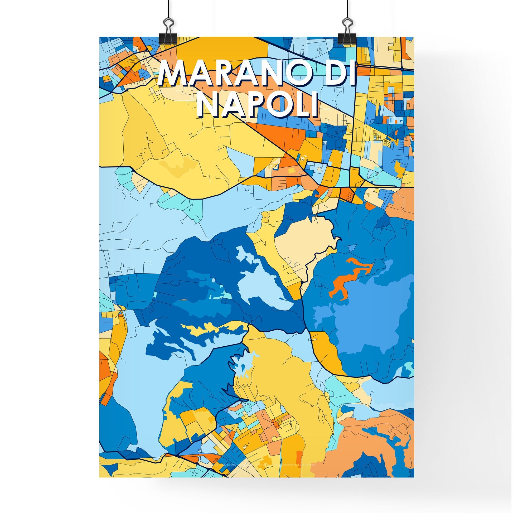 MARANO DI NAPOLI ITALY Vibrant Colorful Art Map Poster Blue Orange