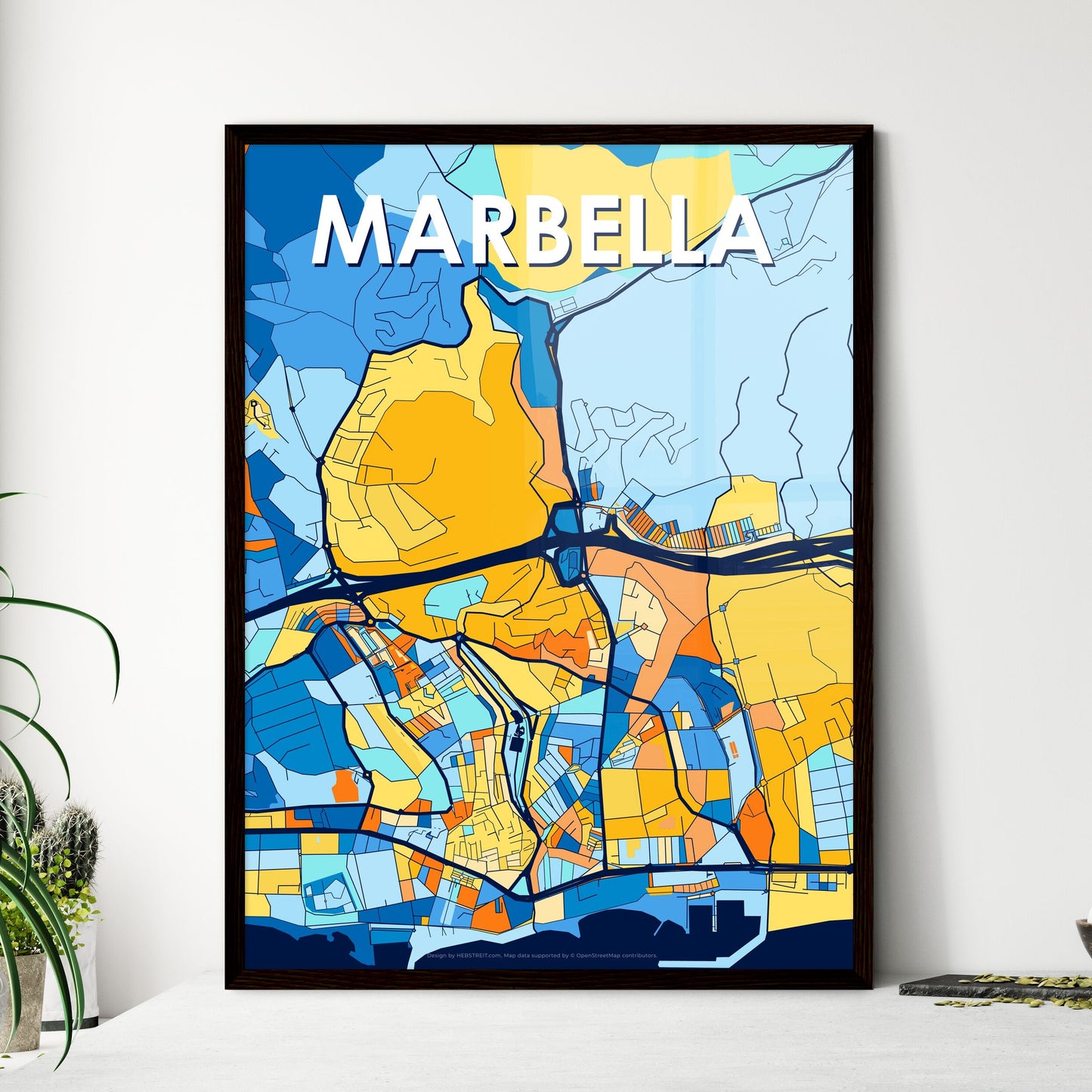 MARBELLA SPAIN Vibrant Colorful Art Map Poster Blue Orange