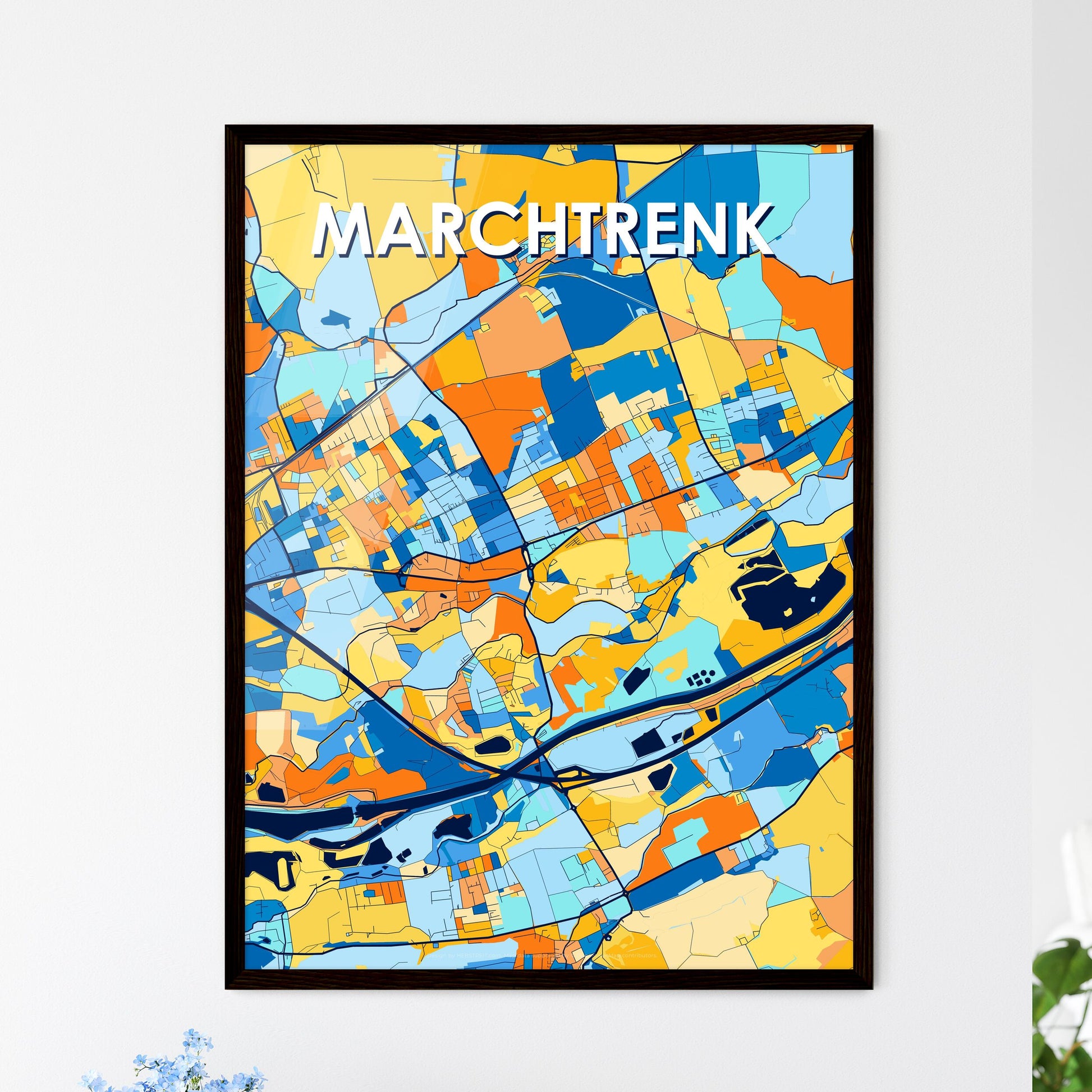 MARCHTRENK AUSTRIA Vibrant Colorful Art Map Poster Blue Orange