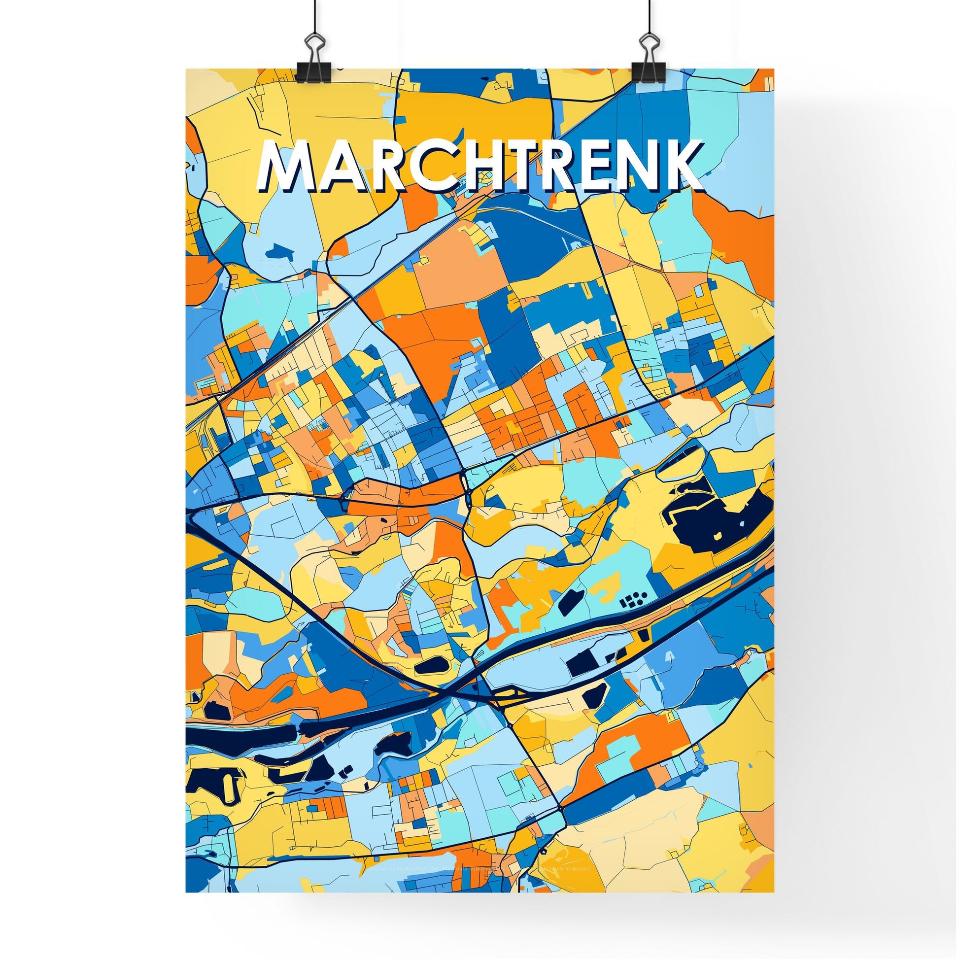 MARCHTRENK AUSTRIA Vibrant Colorful Art Map Poster Blue Orange