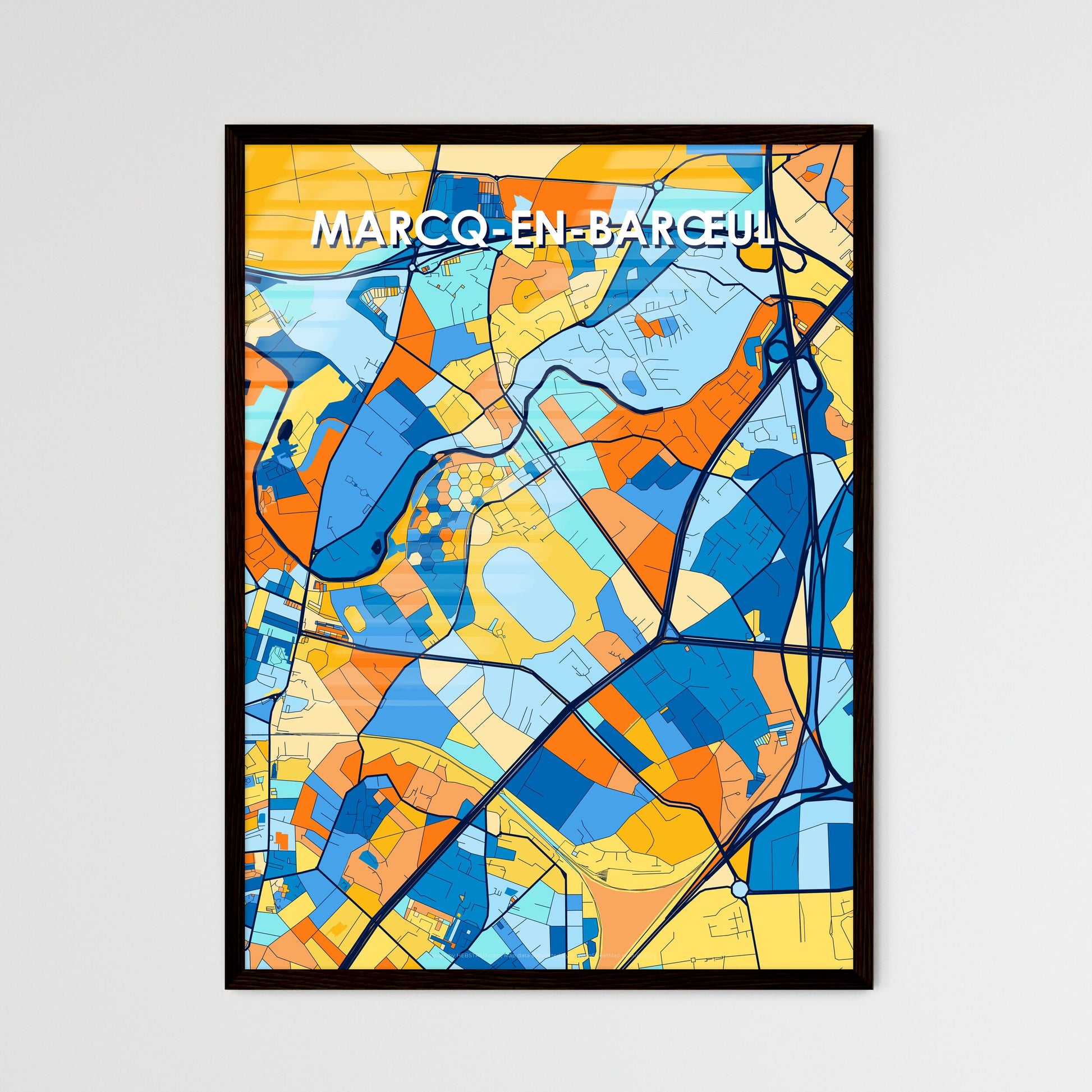 MARCQ-EN-BARŒUL FRANCE Vibrant Colorful Art Map Poster Blue Orange