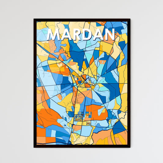 MARDAN PAKISTAN Vibrant Colorful Art Map Poster Blue Orange