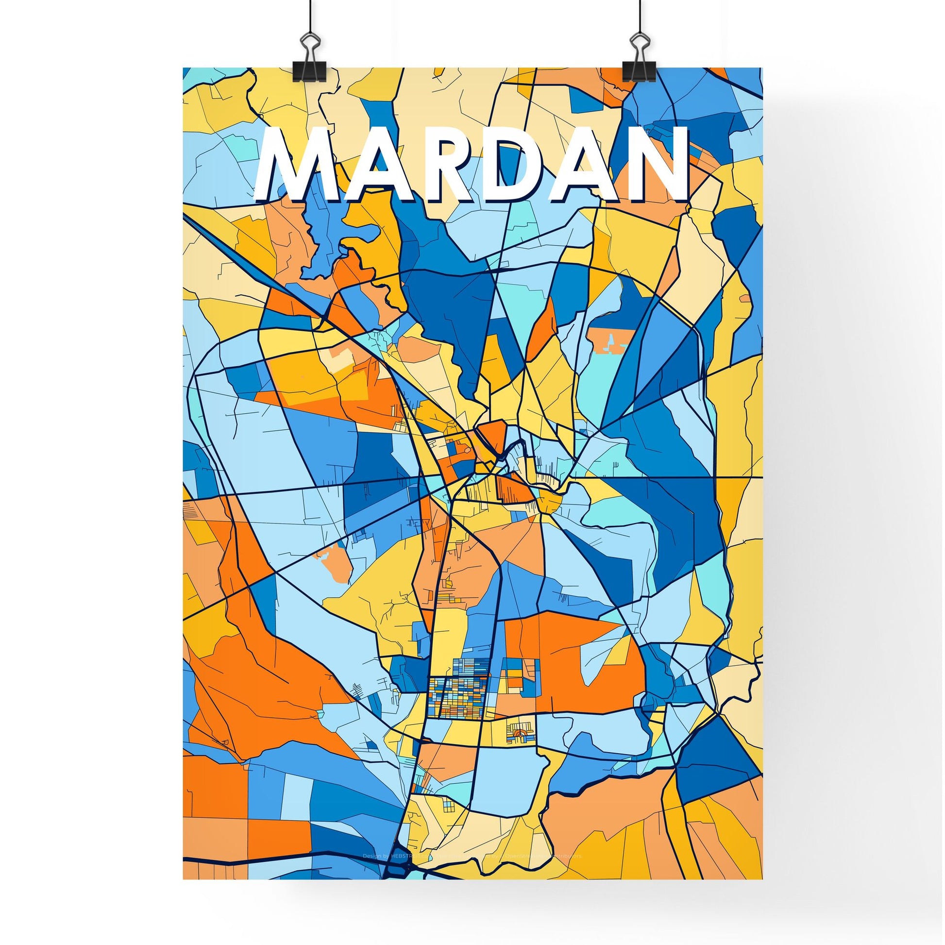 MARDAN PAKISTAN Vibrant Colorful Art Map Poster Blue Orange