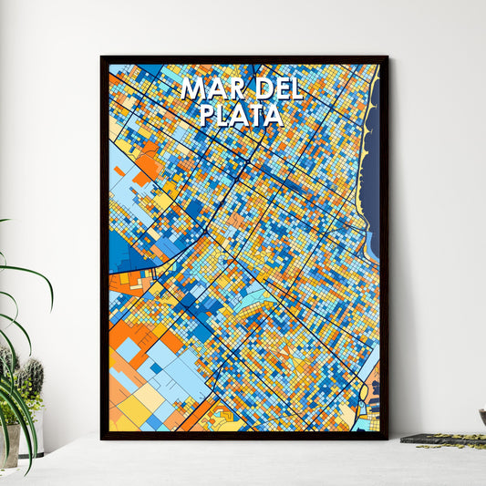 MAR DEL PLATA ARGENTINA Vibrant Colorful Art Map Poster Blue Orange