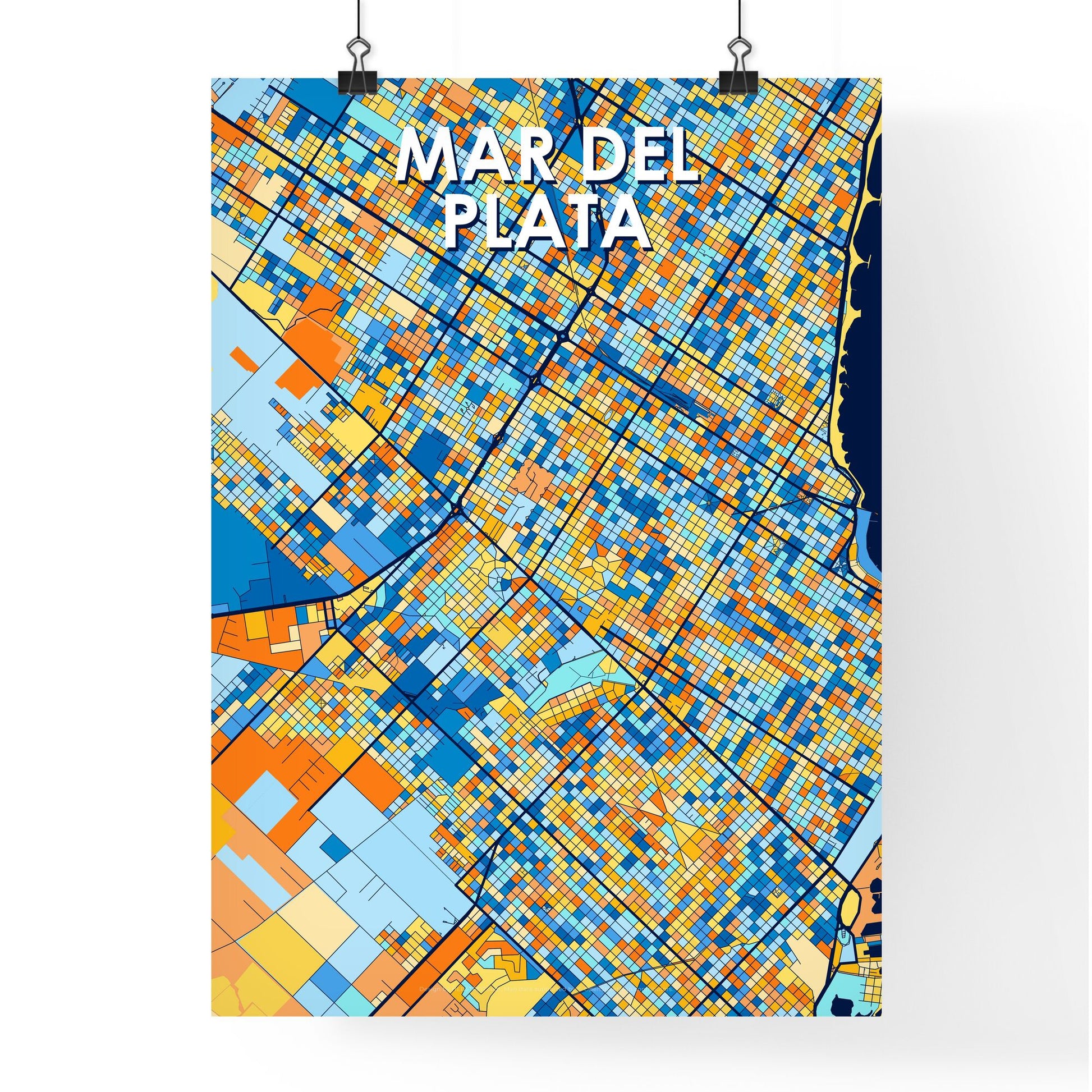 MAR DEL PLATA ARGENTINA Vibrant Colorful Art Map Poster Blue Orange