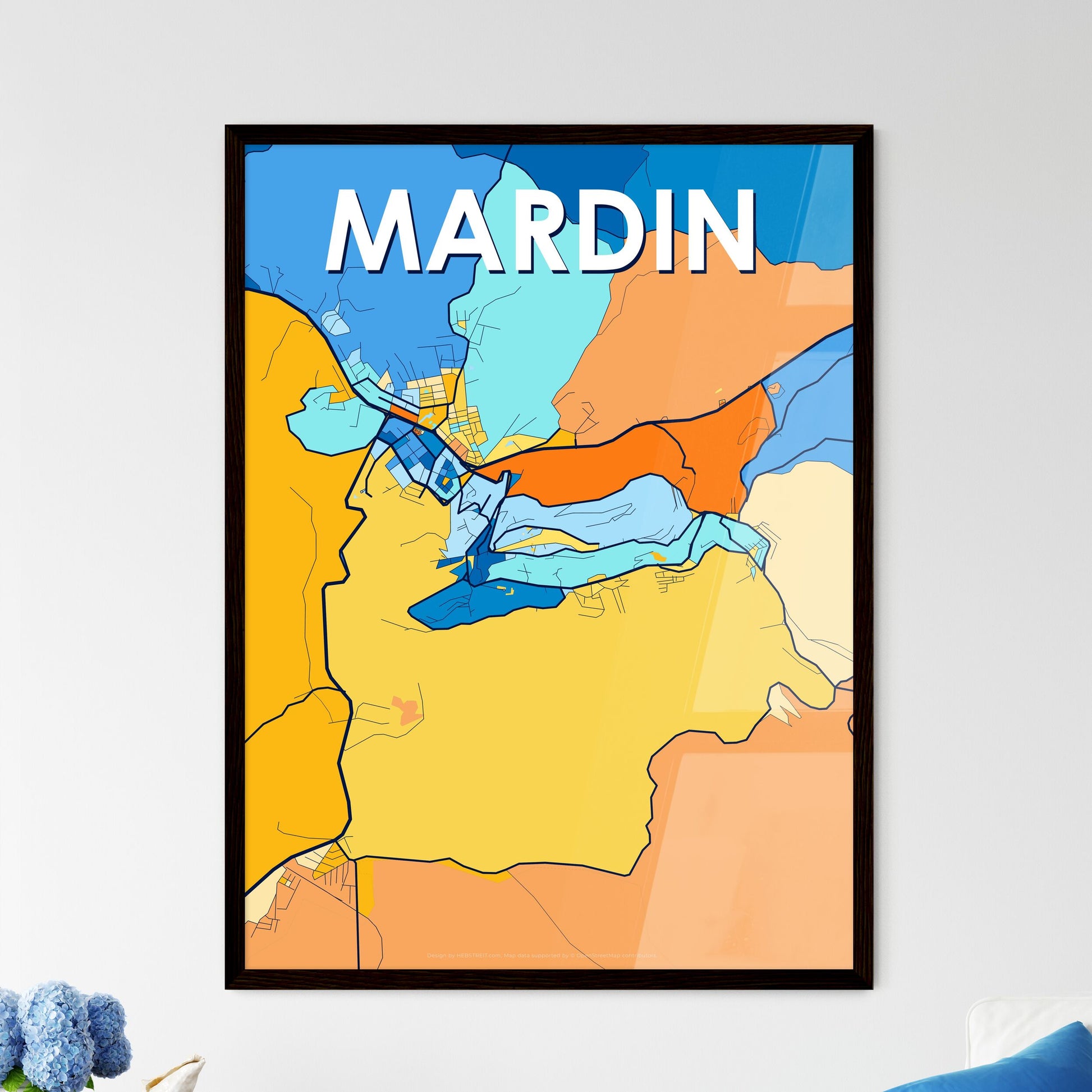 MARDIN TURKEY Vibrant Colorful Art Map Poster Blue Orange