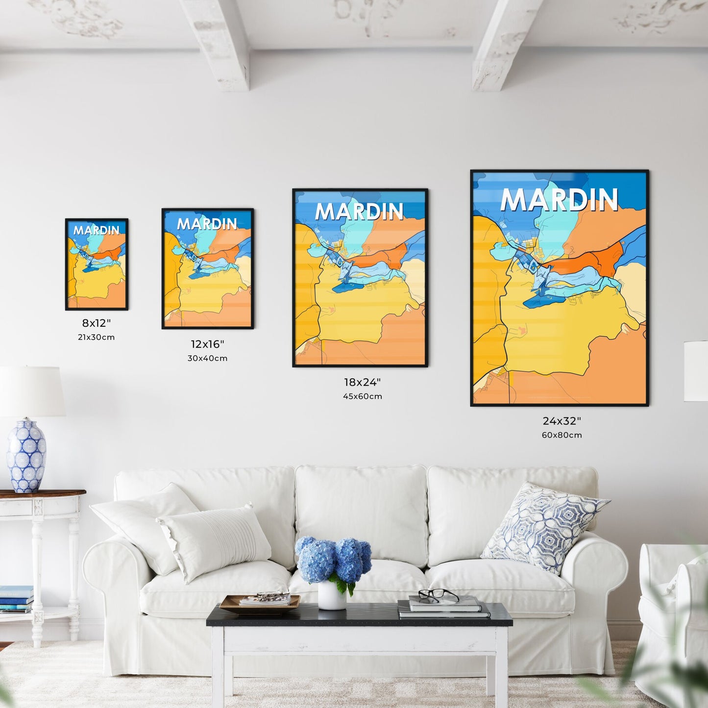 MARDIN TURKEY Vibrant Colorful Art Map Poster Blue Orange