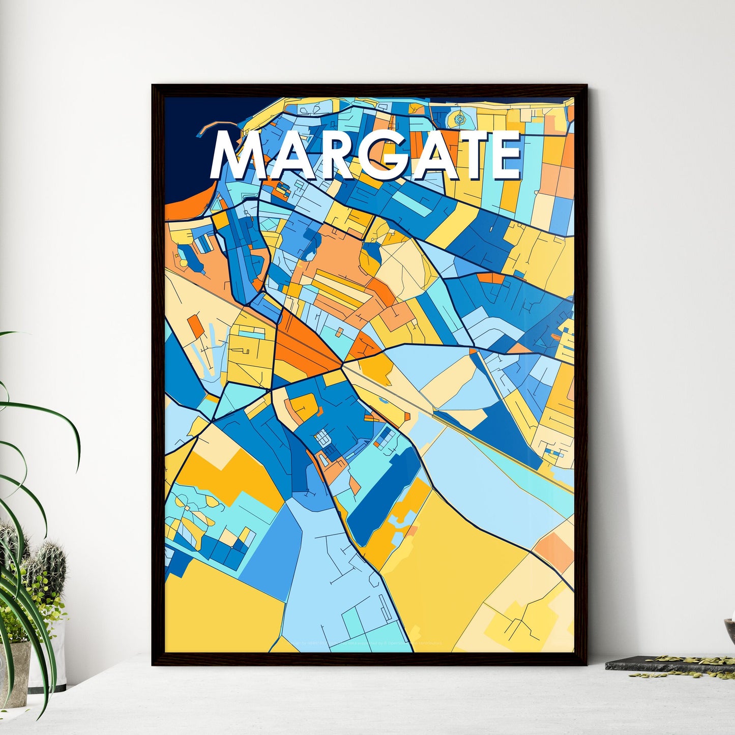 MARGATE ENGLAND Vibrant Colorful Art Map Poster Blue Orange