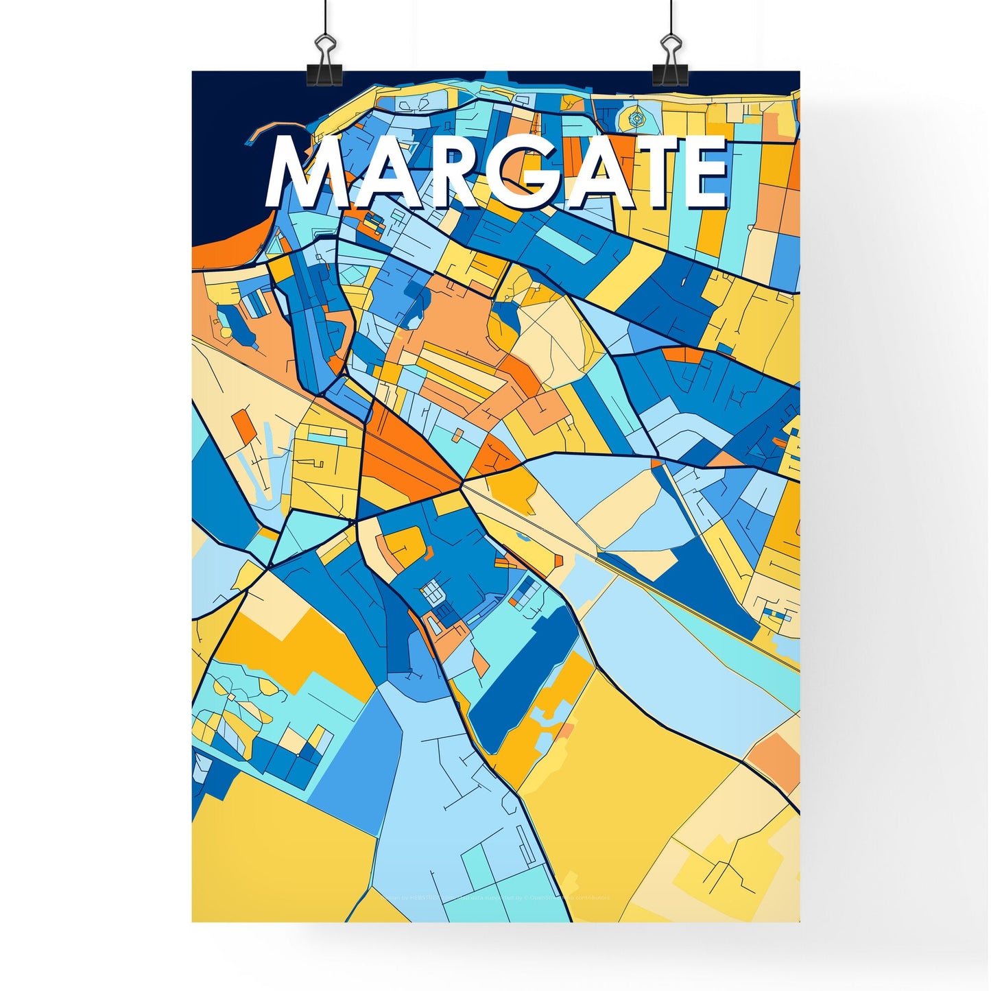 MARGATE ENGLAND Vibrant Colorful Art Map Poster Blue Orange