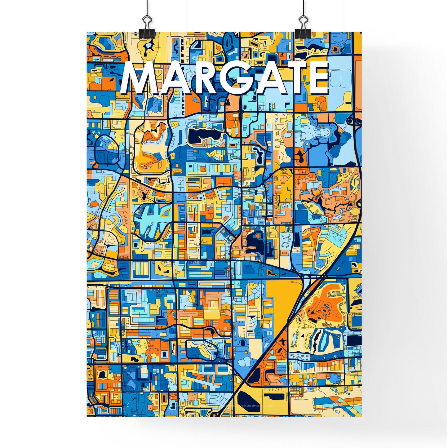 MARGATE FLORIDA Vibrant Colorful Art Map Poster Blue Orange