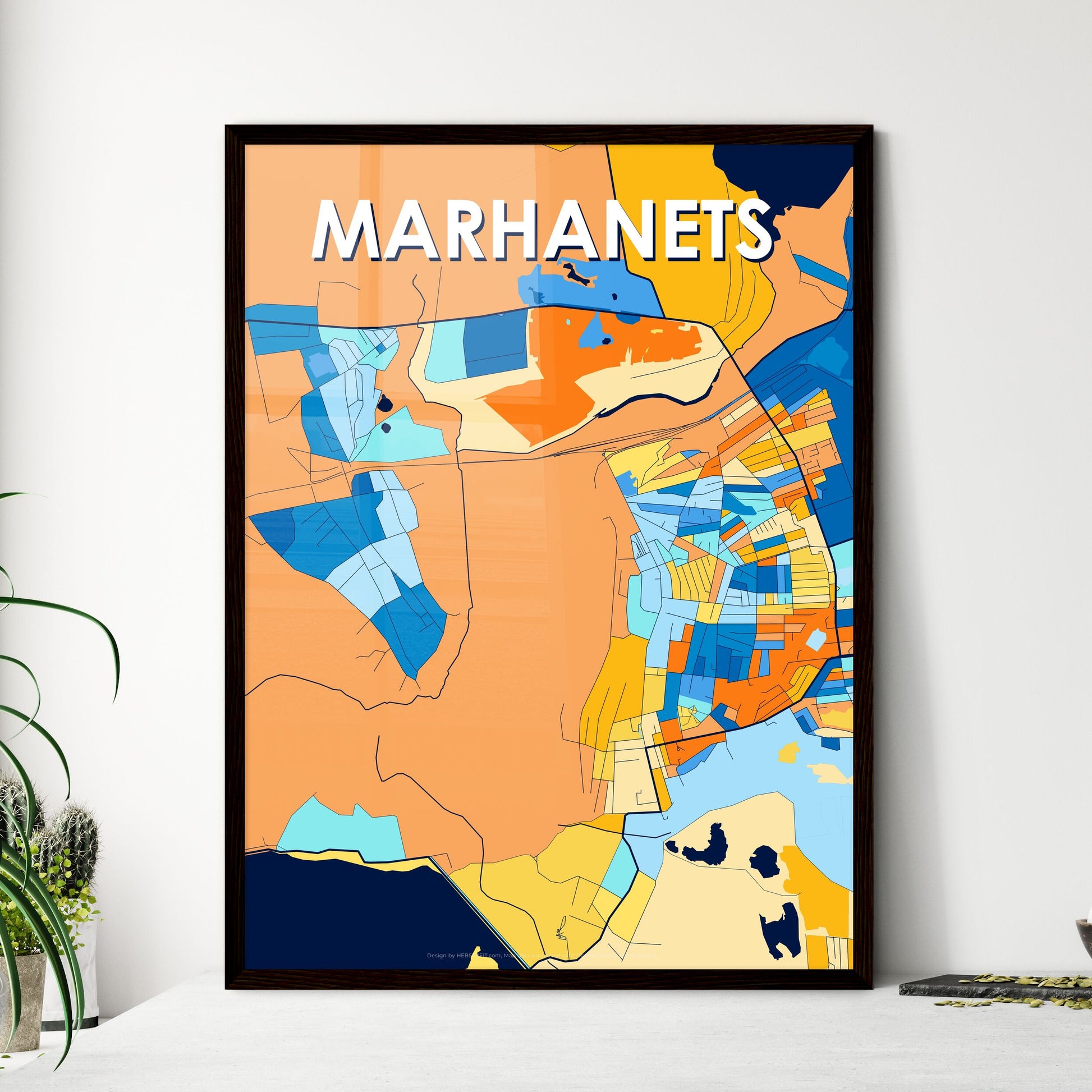 MARHANETS UKRAINE Vibrant Colorful Art Map Poster Blue Orange