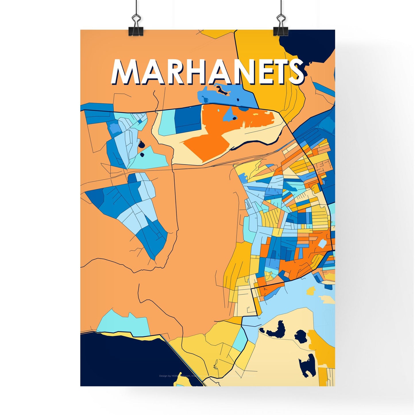 MARHANETS UKRAINE Vibrant Colorful Art Map Poster Blue Orange