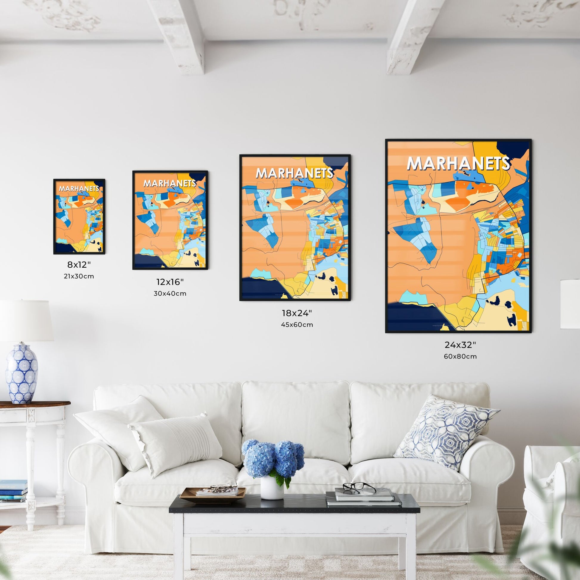 MARHANETS UKRAINE Vibrant Colorful Art Map Poster Blue Orange