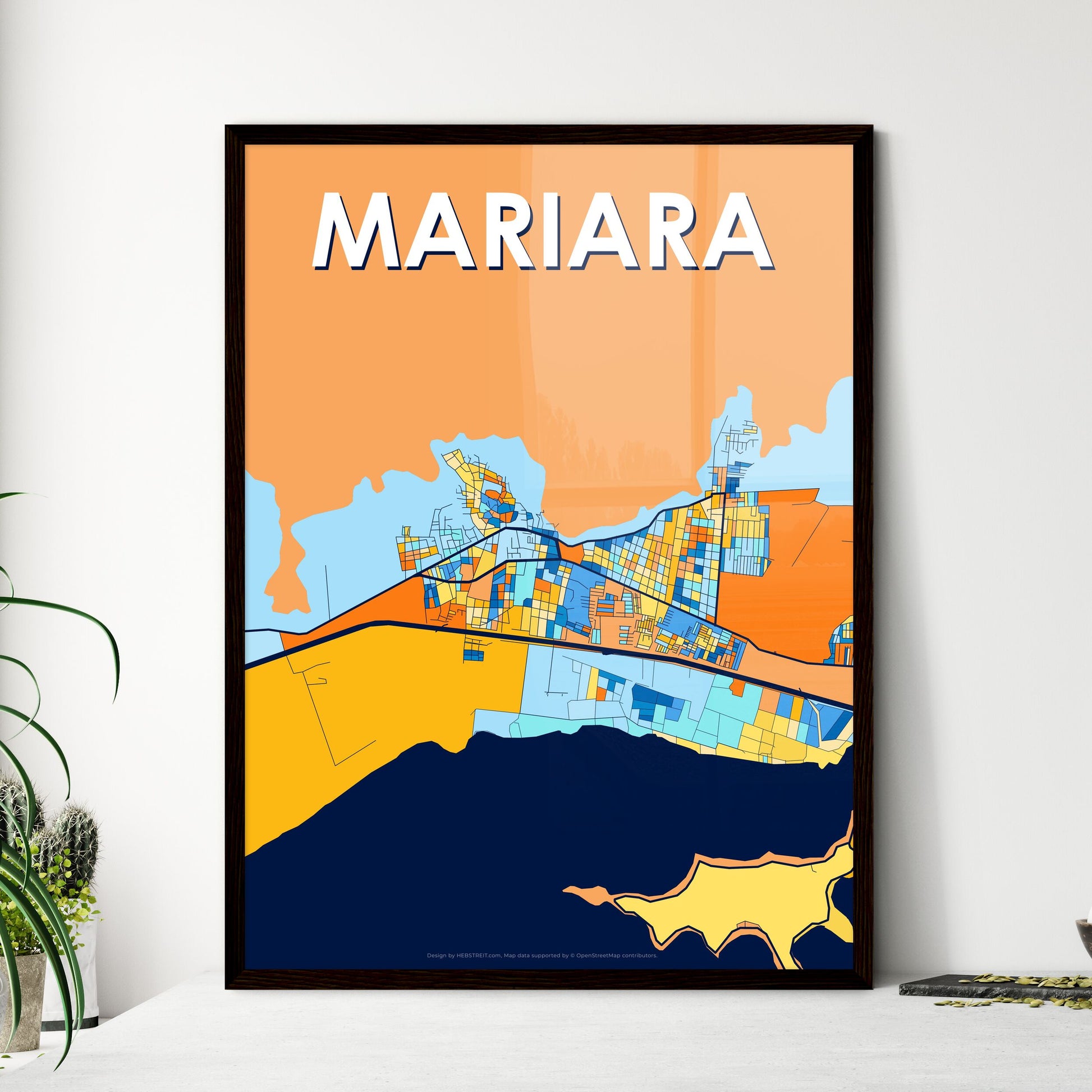 MARIARA VENEZUELA Vibrant Colorful Art Map Poster Blue Orange