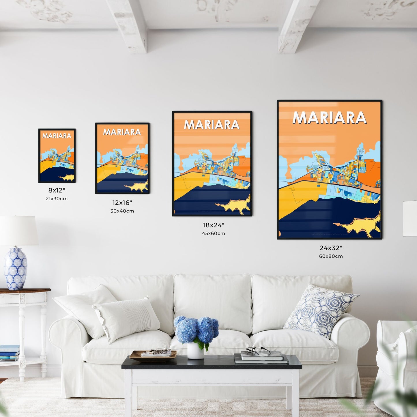 MARIARA VENEZUELA Vibrant Colorful Art Map Poster Blue Orange